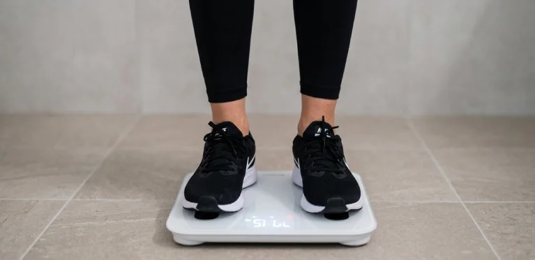 woman on weighing scales